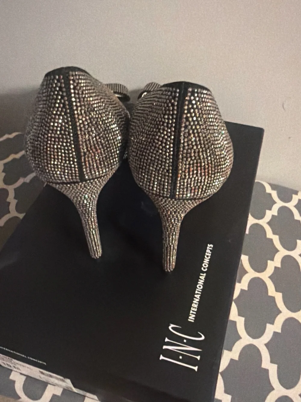 INC International Concepts Black Crystal Bow Pointed-Toe Pumps